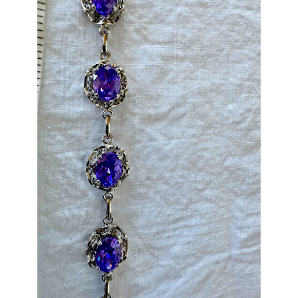 Purple Amethyst CZ Sterling Silver 925 Tennis Bracelet 7.25" Brilliant Stones - Picture 7 of 7